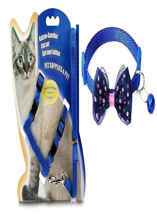 Pups&Pets Nylon Cat Collars with Bow Tie and Bell 1Pcs Adjustable Cat Harness Leash Nylon Set 10mm Puppy Kitten Or Certain Puppies Necktie Collar, Pack of 2 (Blue Color) - Image 1